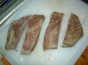 Cut into four steaks